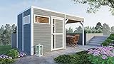 Alpholz Gartenhaus Holz Gerätehaus Unterstand Design Cube Lounge mit Fussboden und Anbau Schleppdach